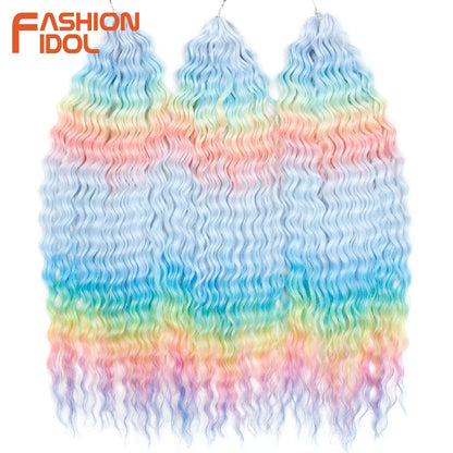 24 Inch Water Wave Crochet Braiding Hair – Synthetic Twist Curly Ombre Extensions