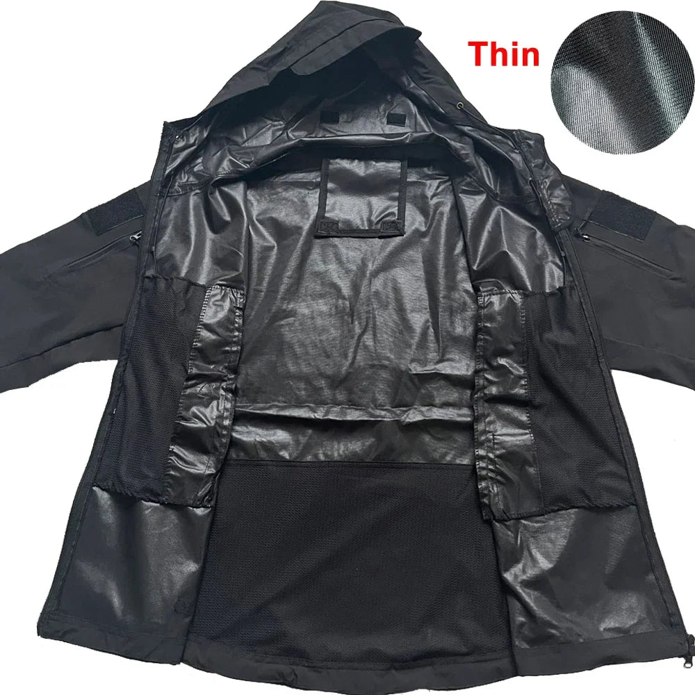 Men’s Shark Skin Softshell Tactical Jacket, Windproof Waterproof Hooded Combat Coat