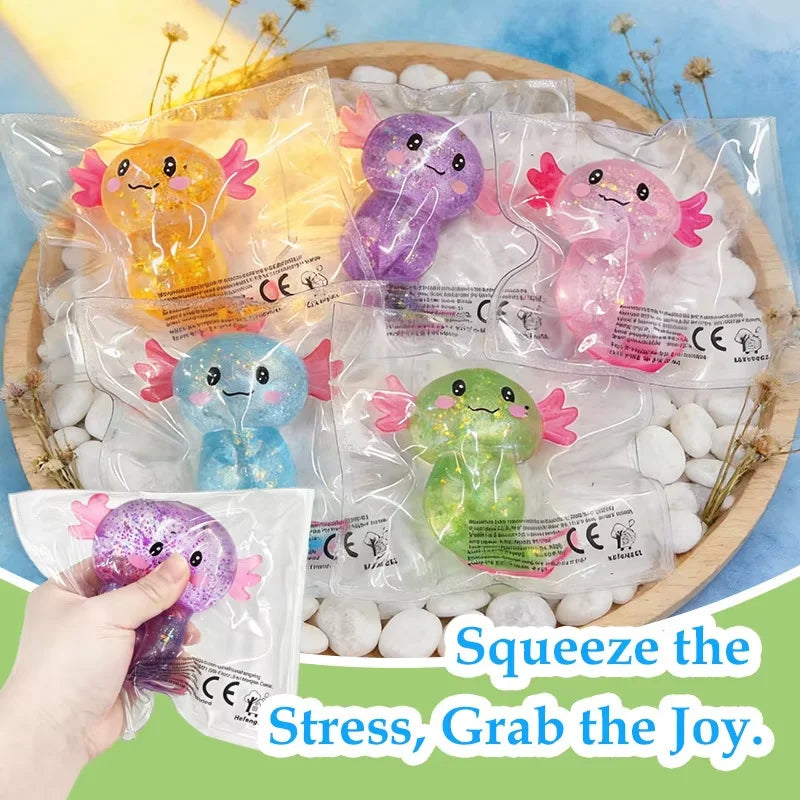 Multicolor Glitter Axolotl TPR Squishy Squeeze Fidget Toy
