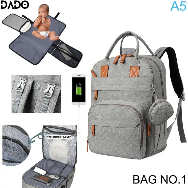 Diaper Bag Backpack with Changing Station & USB Port