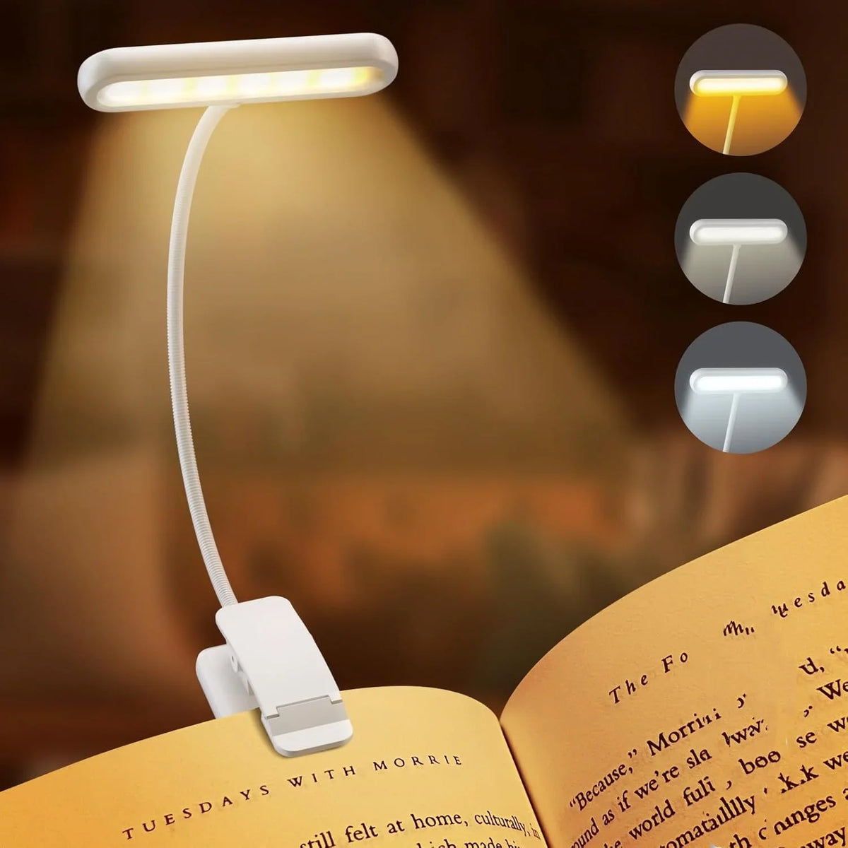 Clip-On Book Light USB Rechargeable – 14 LEDs, 3 Color Modes