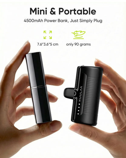 KUULAA Mini Power Bank 4500mAh – Plug-In Portable Charger for iPhone & USB-C