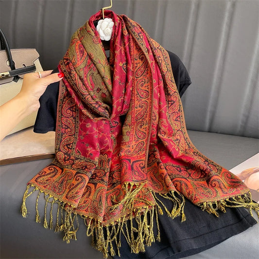 Paisley Print Cashmere Pashmina Shawl for Women – Warm Winter Wrap