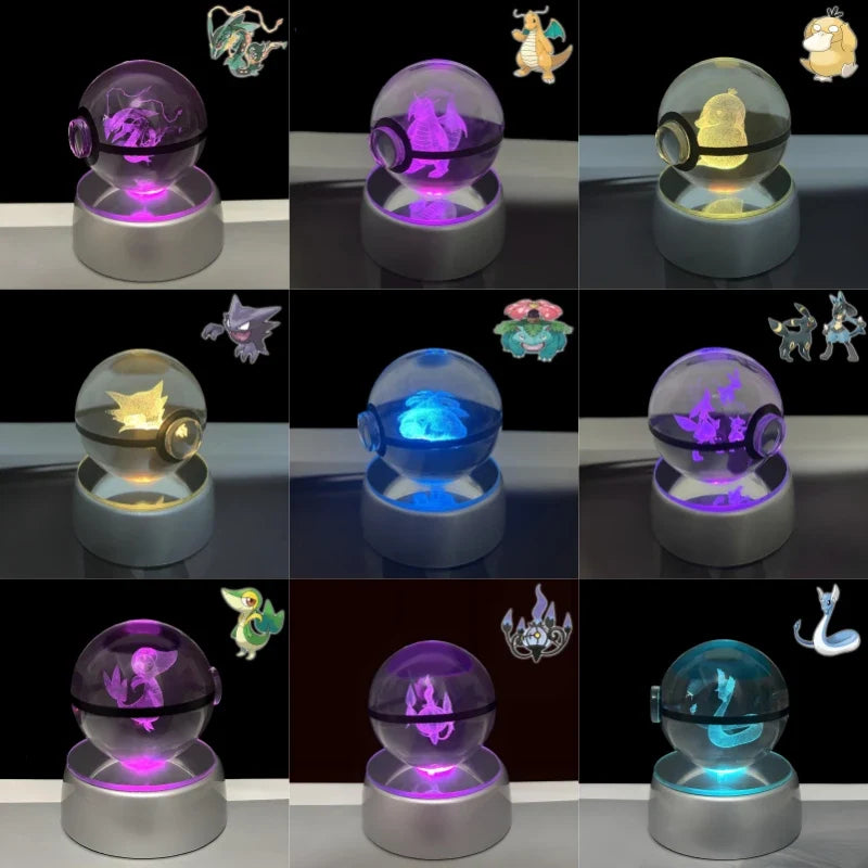 Pokemon 3D Crystal Poke Ball Night Light with LED Base