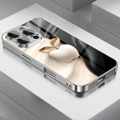 Tempered Glass iPhone Case – 3D Metal Apple Tech Pattern, Electroplated