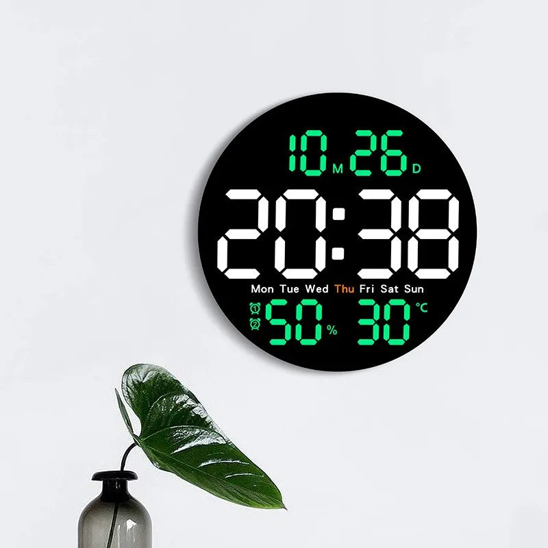 10-Inch Remote Control LED Digital Wall Clock with Temperature & Humidity