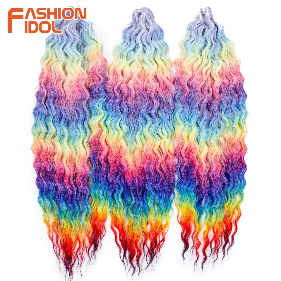 24 Inch Water Wave Crochet Braiding Hair – Synthetic Twist Curly Ombre Extensions