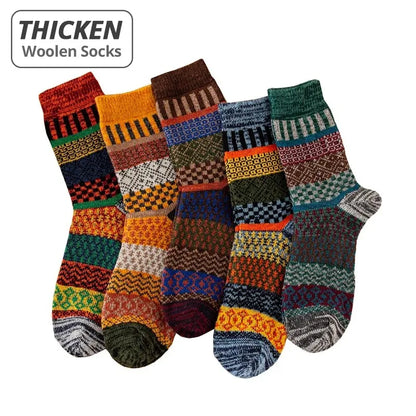 5-Pair Men’s Thick Wool Winter Socks, Warm Retro Style for Snow Boots
