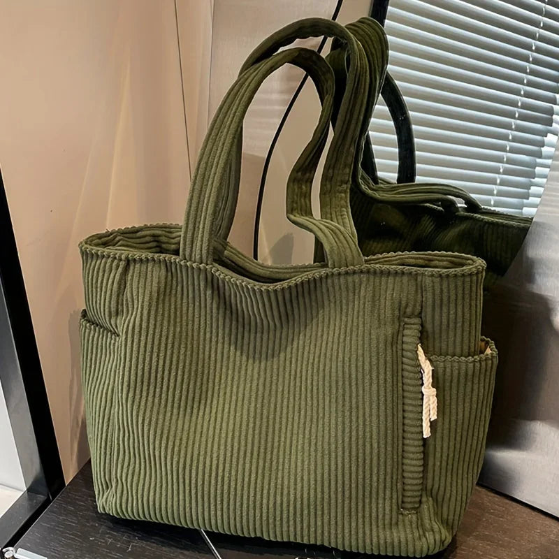 Corduroy Tote Bag – Large Capacity Casual Shoulder Handbag