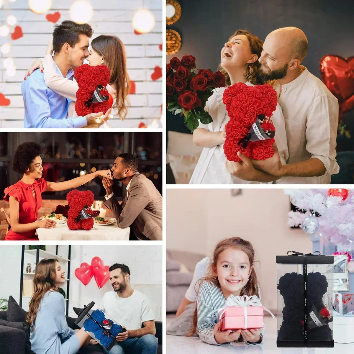 Rose Teddy Bear Gift – Artificial Flower Bear with LED Lights
