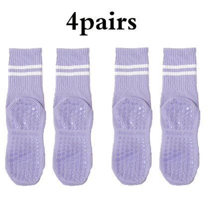 Grip Socks for Women – Non-Slip Pilates & Yoga (4 Pairs)