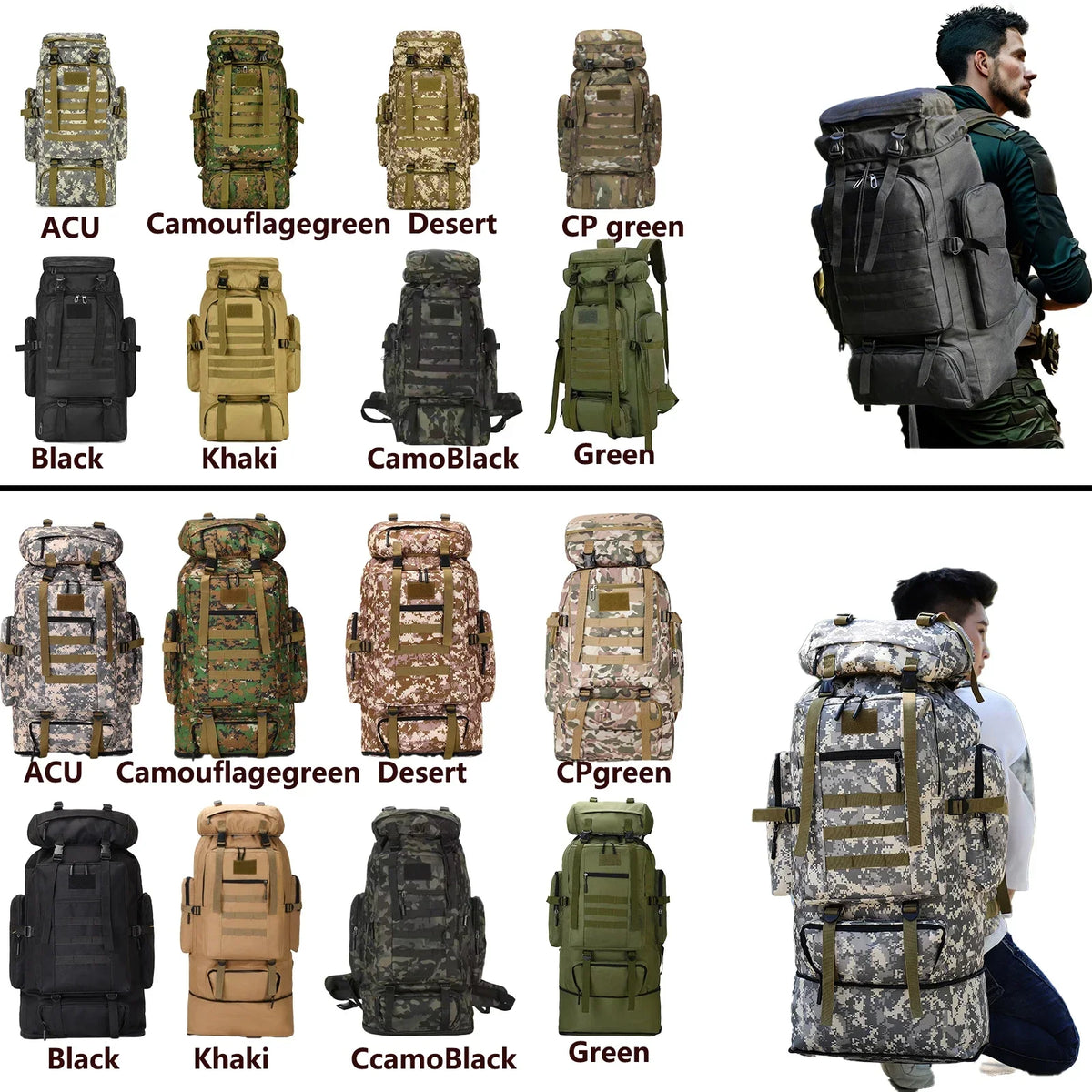 Large Tactical Hiking Backpack – 80L/100L Military Molle Bag for Camping & Travel