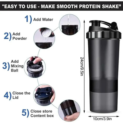 3 Layer Protein Shaker Bottle with Storage Compartments