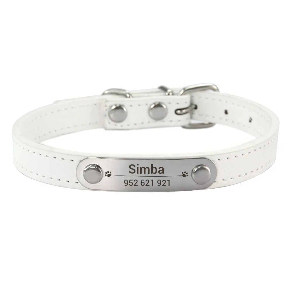 Personalized Dog Collar Name Carved Id Anti-Lost Solid Pu Leather Small Medium Large Dogs Puppy Cat
