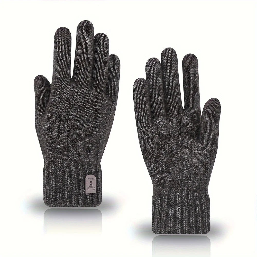 Men’s Thermal Wool Knitted Gloves, Touchscreen & Non-Slip for Winter Activities