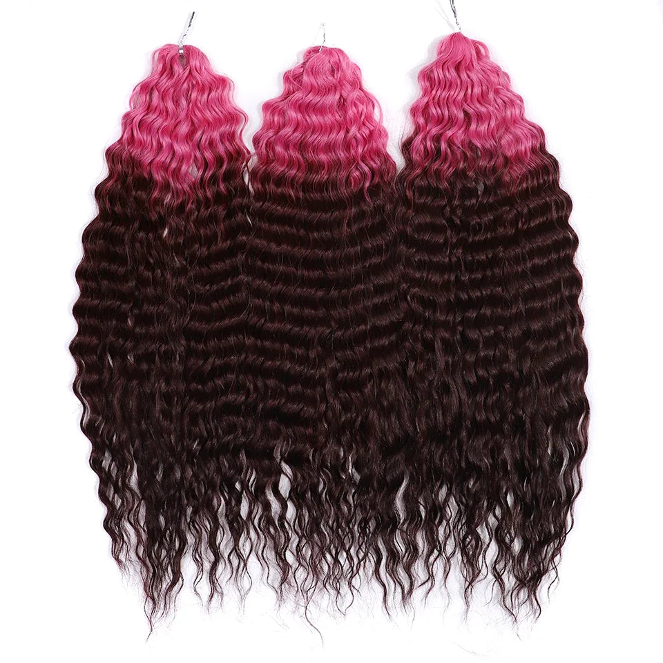 24 Inch Water Wave Crochet Braiding Hair – Synthetic Twist Curly Ombre Extensions