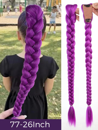 32 Inch Purple Braided Ponytail Hair Extension with Tinsel
