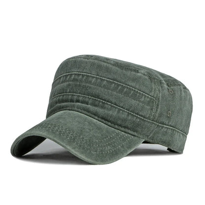 Military Flat Top Cap – Washed Cotton Army Hat for Men & Women
