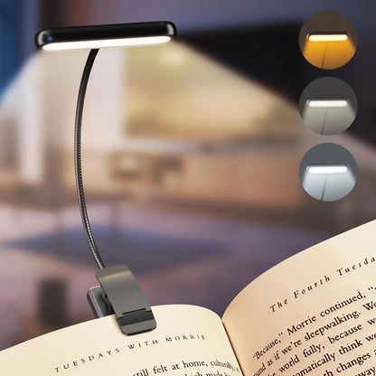 Clip-On Book Light USB Rechargeable – 14 LEDs, 3 Color Modes