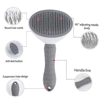 Self-Cleaning Slicker Brush – One-Click Pet Hair Removal Comb