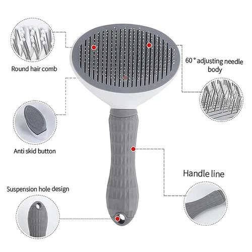 Self-Cleaning Slicker Brush – One-Click Pet Hair Removal Comb