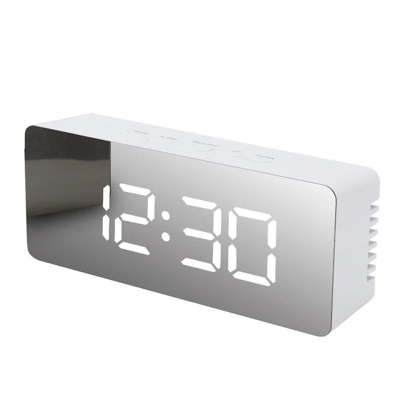 LED Digital Alarm Clock with Temperature Display – Mirror Desk Clock