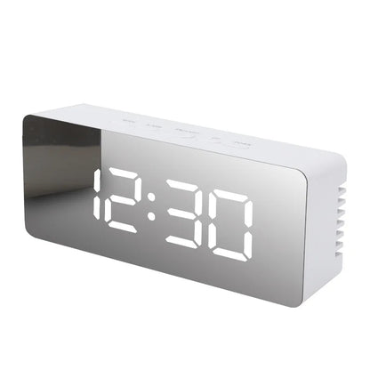 LED Digital Alarm Clock with Temperature Display – Mirror Desk Clock