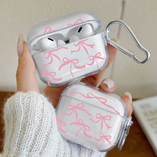 Pink Bow AirPods Case with Keychain – Clear Protective Cover