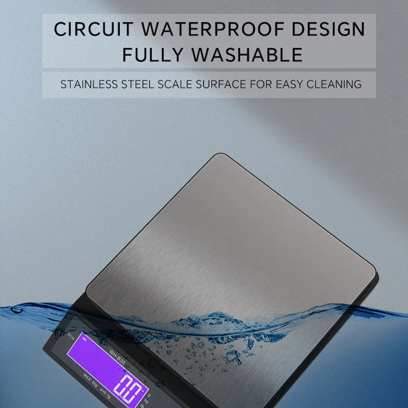 Digital Kitchen Scale – Waterproof Stainless Steel, LCD Display