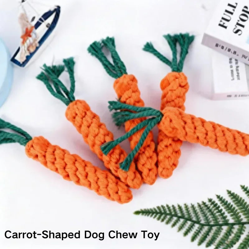 Plant-Dyed Cotton Rope Dog Chew Toy Carrot Corn Stick Dumbbell Shaped - Teeth Cleaning