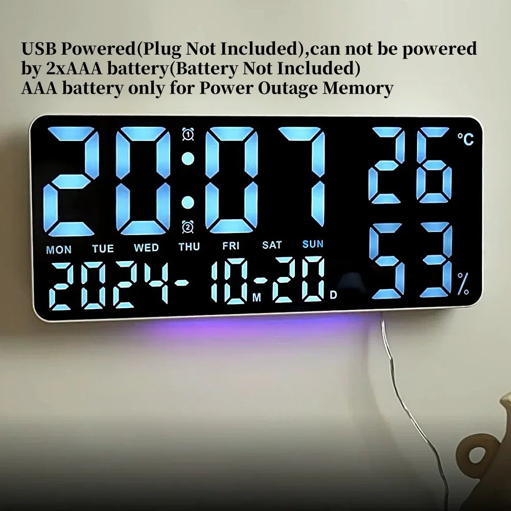 Large LED Digital Wall Clock – 7-Color Mood Light & Dual Alarm