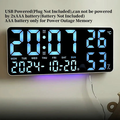 Large LED Digital Wall Clock – 7-Color Mood Light & Dual Alarm