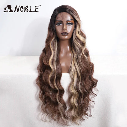 Lace Part Synthetic Wig – 36" Long Wavy Body Wave, 150% Density, Multi-Color