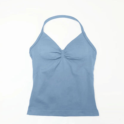 Nclagen Gym Longline Strappy Top Women Seamless Yoga Tank Removable Pads V Neck Workout Clothes