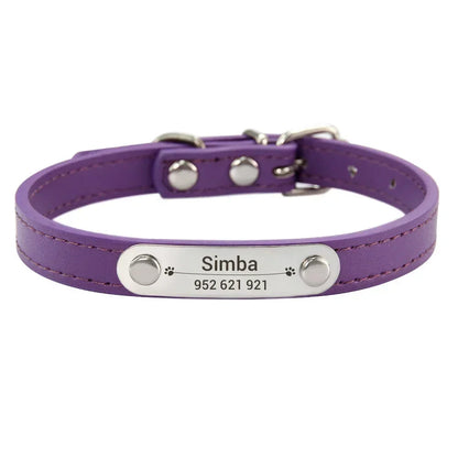 Personalized Dog Collar Name Carved Id Anti-Lost Solid Pu Leather Small Medium Large Dogs Puppy Cat