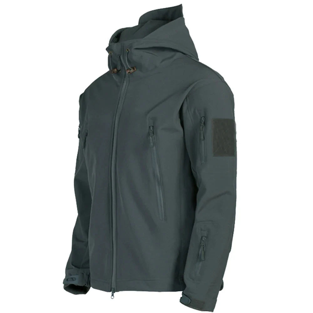 Men’s Shark Skin Softshell Tactical Jacket, Windproof Waterproof Hooded Combat Coat