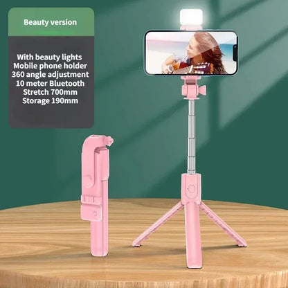 Bluetooth Selfie Stick Tripod with LED Fill Light – 680mm Extendable