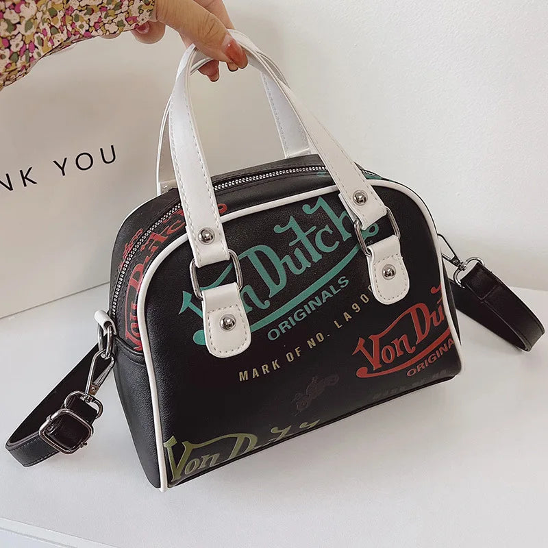 Cartoon Embroidery Bowling Bag – Women's Retro Crossbody Purse