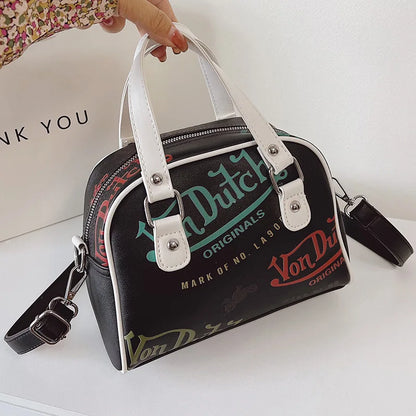 Cartoon Embroidery Bowling Bag – Women's Retro Crossbody Purse