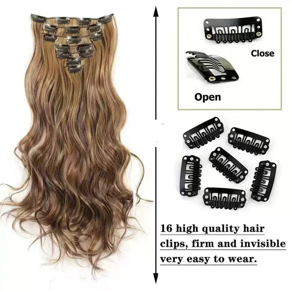 22 Inch Curly Wavy Clip In Hair Extensions 7PCS