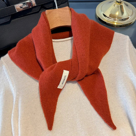 100% Wool Korean Knit Triangular Scarf – Women's Winter Shawl
