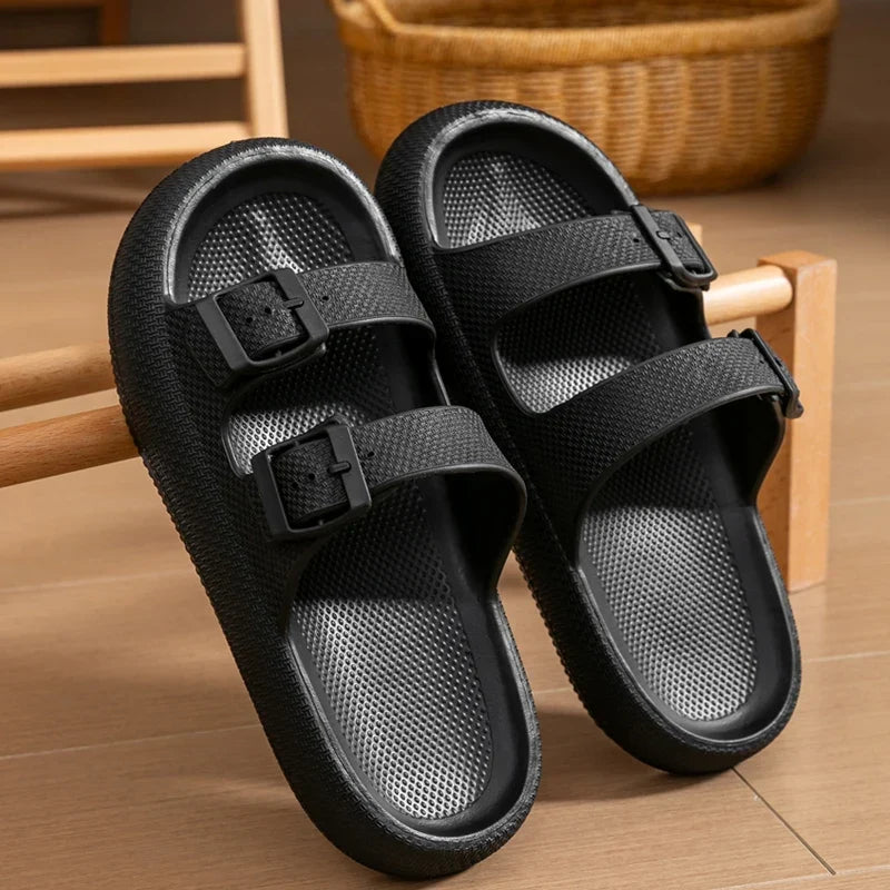 Thick Sole Sandals – Non-Slip Double Strap Slides for Men & Women
