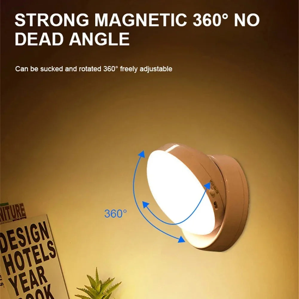 Motion Sensor Round LED Night Light – USB Rechargeable, Energy Saving