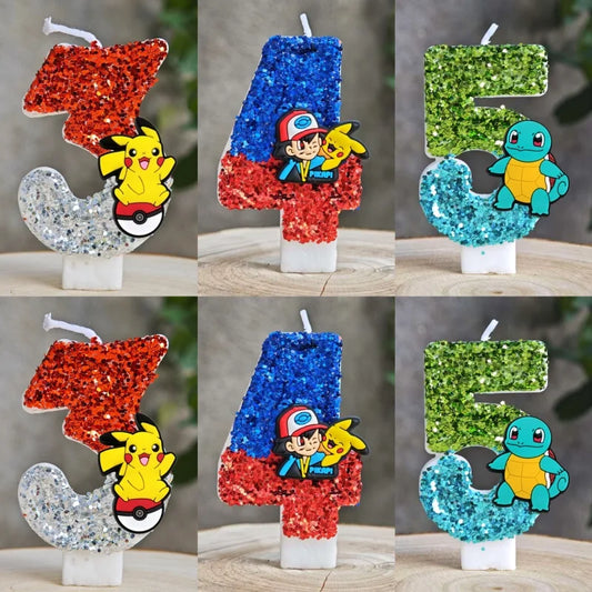 Pokemon Birthday Cake Number Candles – Glitter Anime Figure Decoration