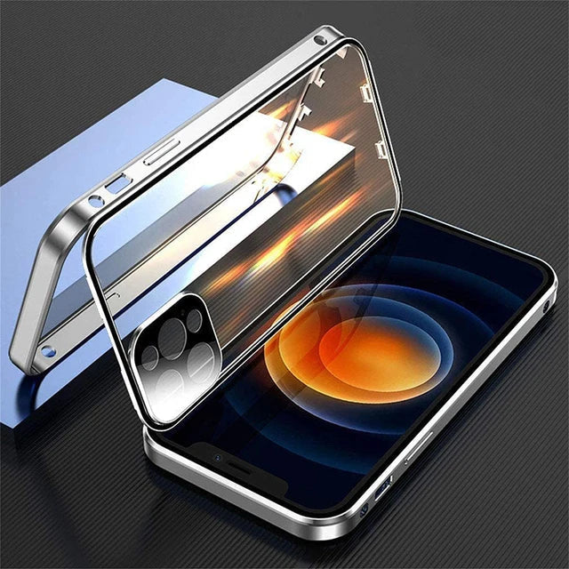 360 Magnetic Glass iPhone Case – Metal Frame Full Body Cover