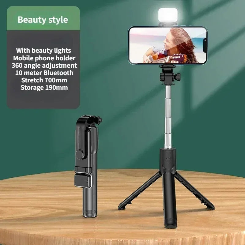 Bluetooth Selfie Stick Tripod with LED Fill Light – 680mm Extendable