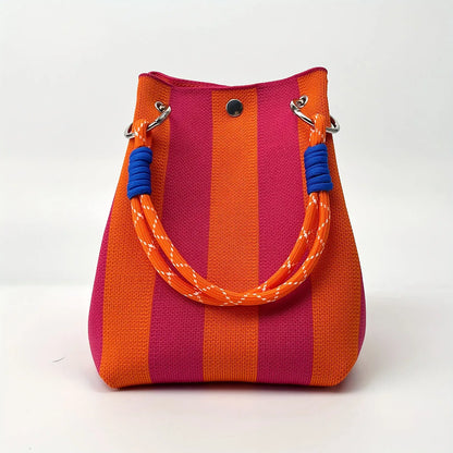 Retro Knitted Color Block Bucket Handbag