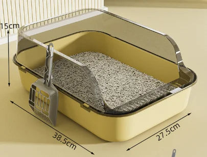 P Semi-Enclosed Cat Litter Box Splashproof Kitten Toilet Tray Pet Cleaning Basin Sides Indoor Use