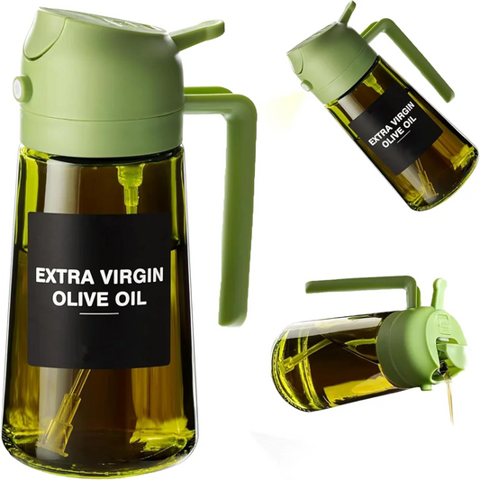 2-in-1 Olive Oil Sprayer & Dispenser Bottle – 470ml Glass