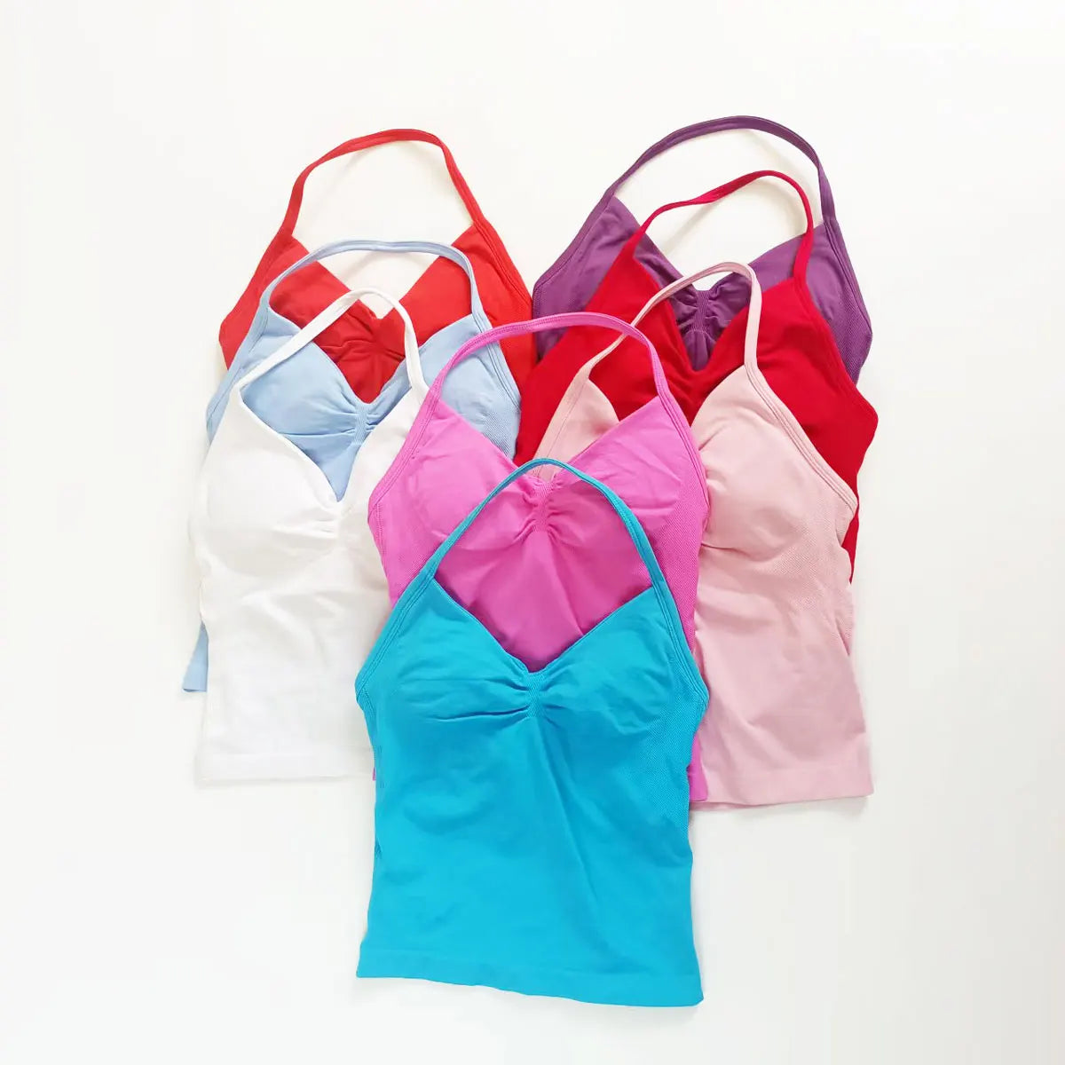 Nclagen Gym Longline Strappy Top Women Seamless Yoga Tank Removable Pads V Neck Workout Clothes